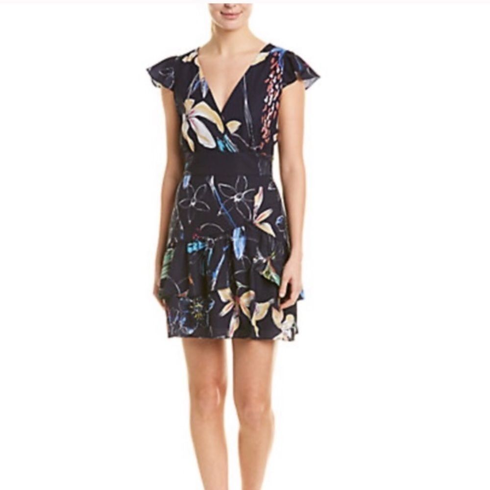 Parker Flutter Sleeve Mini Dress Cosmic Fleur Size L